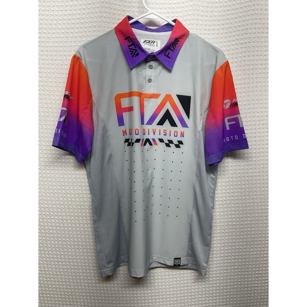 FXR Motocross Shirt Mens Large Graphic Print Dotted Moto Division UPF 50 Polo